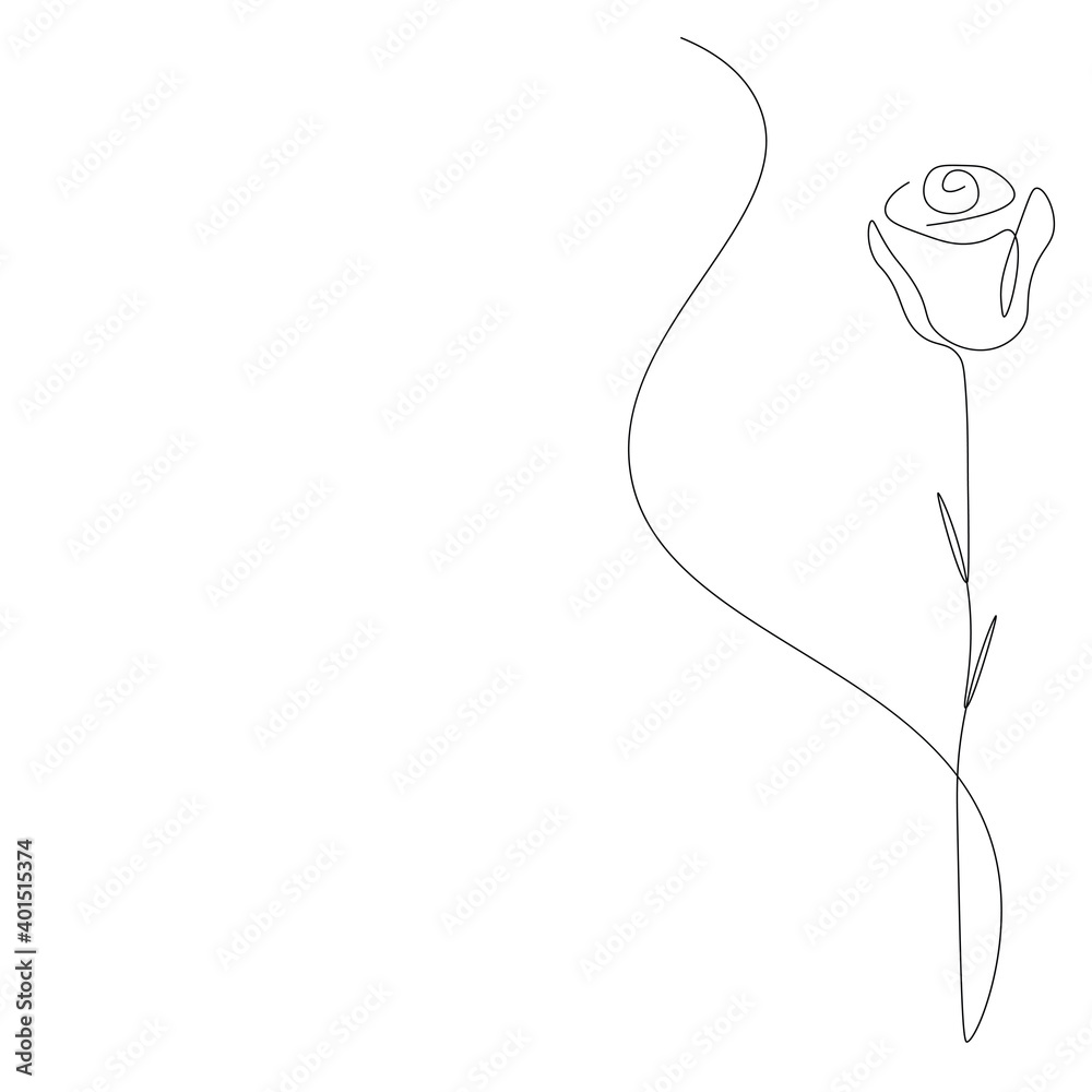 Rose flower silhouette line drawing, vector illustration Rose flower silhouette line drawing, vector illustration