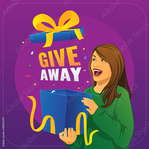 woman illustration opening give away present