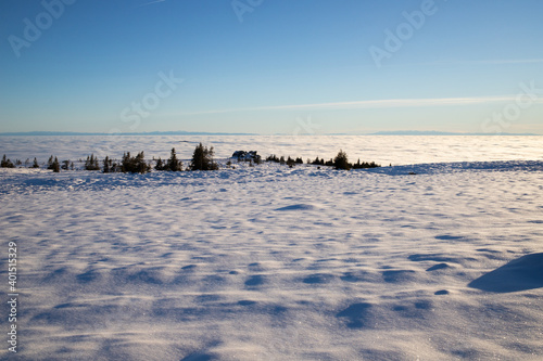 beautiful landscape with fresh snow winter background banner