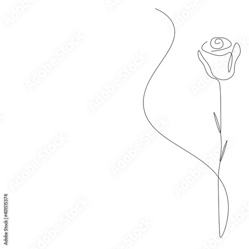 Rose flower silhouette line drawing, vector illustration