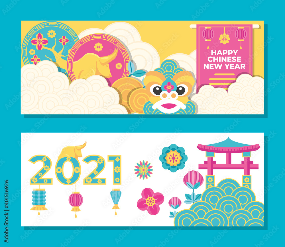 Chinese new year 2021 labels vector design
