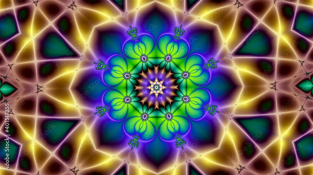 sparkling abstract background in neon glow with fractal figure in the center of the composition sparkling abstract background in neon glow with fractal figure in the center of the composition