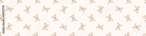 Seamless background butterfly insect gender neutral baby border pattern. Simple whimsical minimal earthy 2 tone color. Kids nursery wildlife rhopalocera edging fashion trim. 