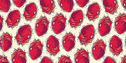 Seamless pattern wallpaper with human heart for Saint Valentines Day holiday