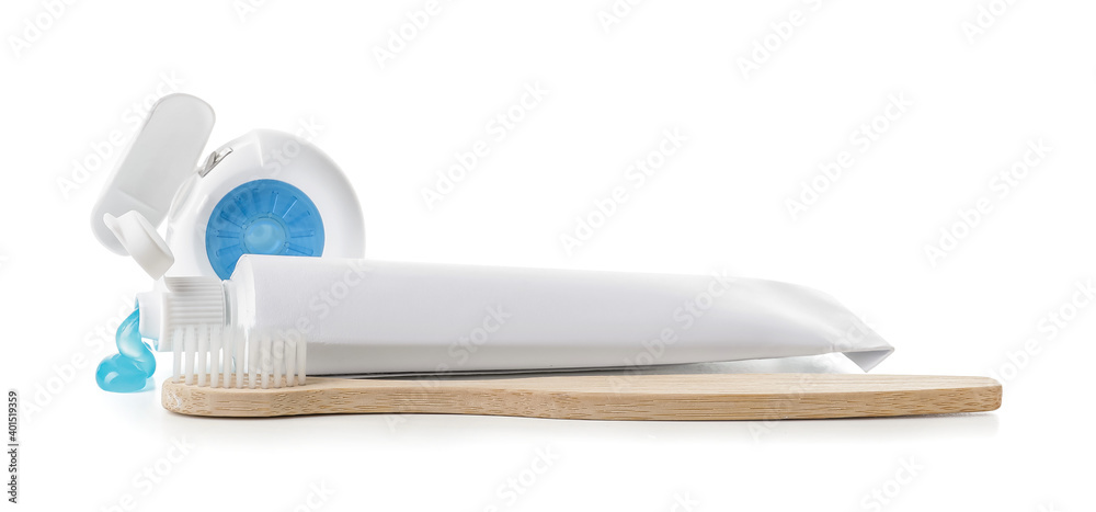 Set for oral hygiene on white background Set for oral hygiene on white background