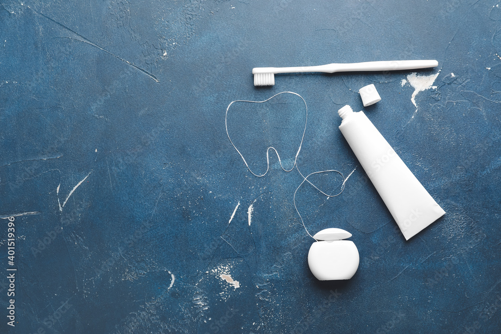 Set for oral hygiene on dark background Stock Photo | Adobe Stock