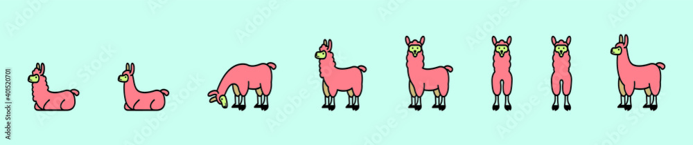 set of alpaca cartoon icon design template with various models. vector illustration isolated on blue background set of alpaca cartoon icon design template with various models. vector illustration isolated on blue background