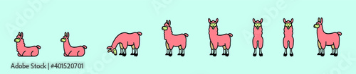 set of alpaca cartoon icon design template with various models. vector illustration isolated on blue background