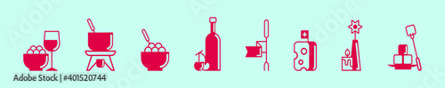 set of fondue party cartoon icon design template with various models. vector illustration isolated on blue background