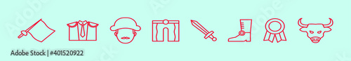 set of bullfighter cartoon icon design template with various models. vector illustration isolated on blue background