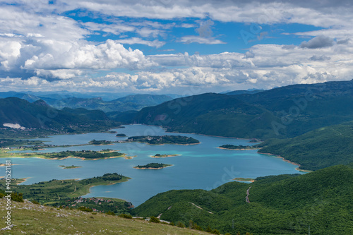 Aerial view of the lake in the mountains © Amer