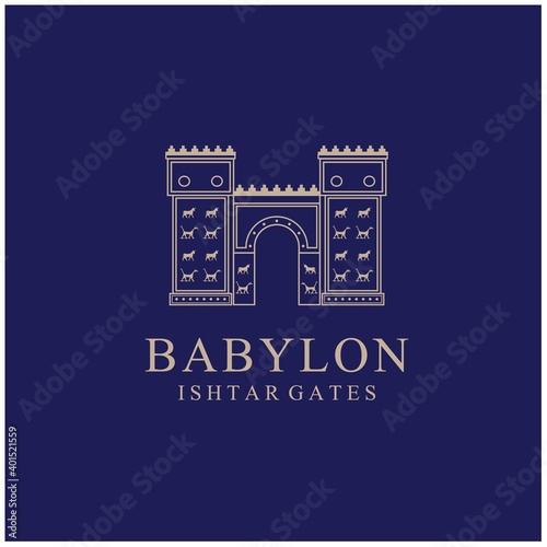 Stampa su tela Babylonia Ishtar gates line art logo design inspiration