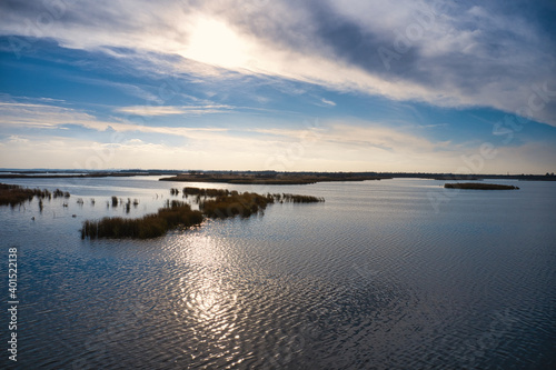 Irresistible floods on the Samara river on the dnieper in the evening light