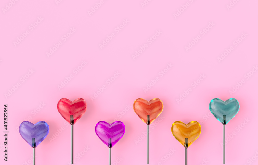 Sweet Valentine's day with heart shape lollipop candy on isolated background.
