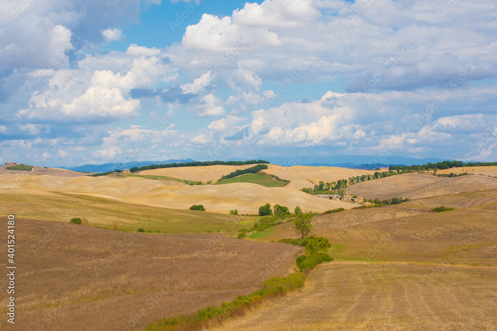 The brown late summer landscape around Buonconvento in Siena Province, Tuscany, Italy
