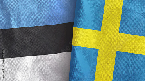 Sweden and Estonia two flags textile cloth 3D rendering