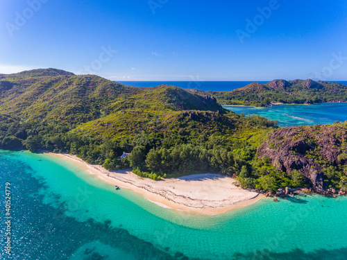 An aerial view on Curieuse Island in Seychelles