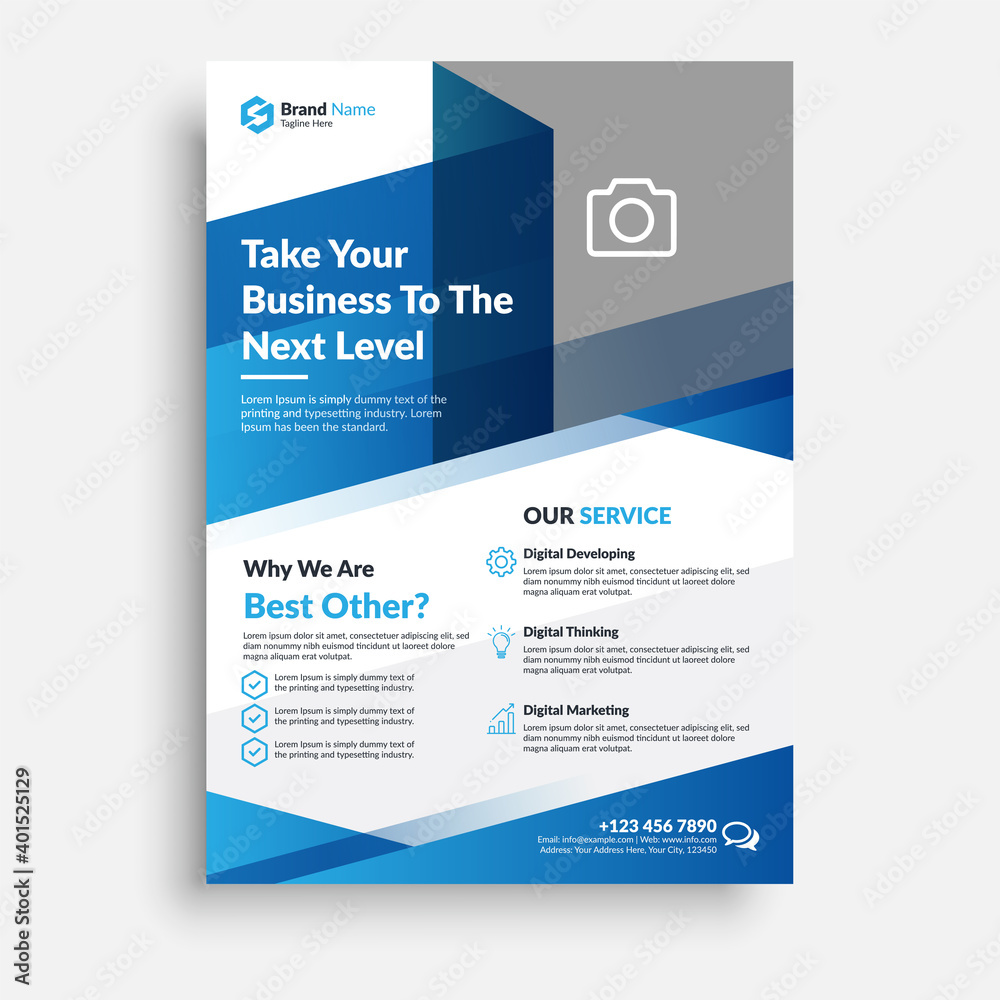 Corporate business flyer poster pamphlet brochure cover template design with blue color on a4 paper size.