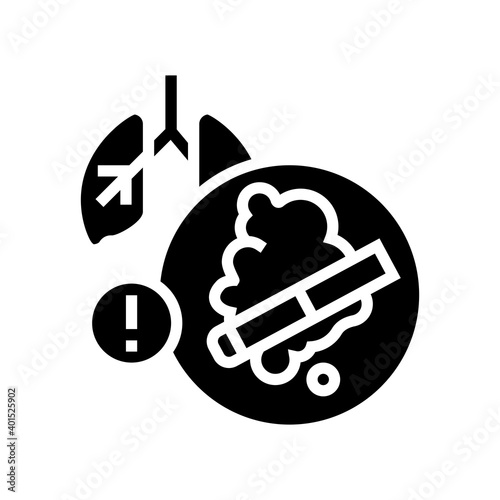 cigarette smoke lungs cancer glyph icon vector. cigarette smoke lungs cancer sign. isolated contour symbol black illustration