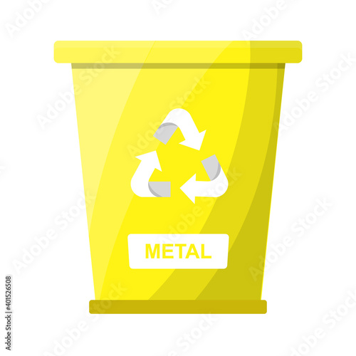 Garbage Waste Sorting Metal Recycle Bin Yellow Color Flat
