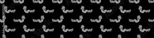 Punk rock snake monochrome vector seamless border. Simple alternative banner. Kids emo rocker cute hand drawn cartoon grungy tattoo with attitude motif. 