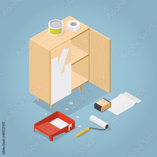 Isometric Furniture Renovation Illustration