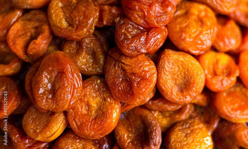 Closeup of appetizing orange dried apricots
