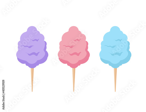 Set cotton candy isolated on white background. Candy floss. Vector stock