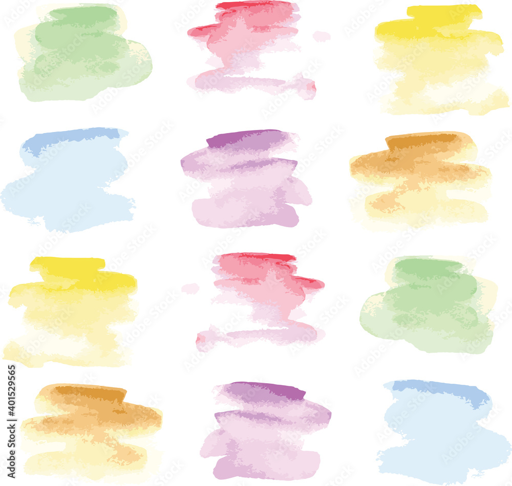 Vector illustration: a set of multi-colored watercolor brush strokes ...