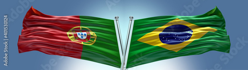 Double Flag Brazil vs Portugal flag waving flag with texture background photo