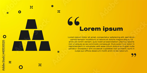 Black Gold bars icon isolated on yellow background. Banking business concept. Vector Illustration.