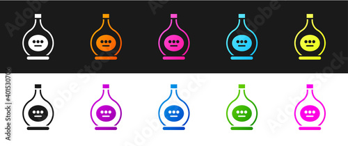 Set Bottle of cognac or brandy icon isolated on black and white background. Vector Illustration.
