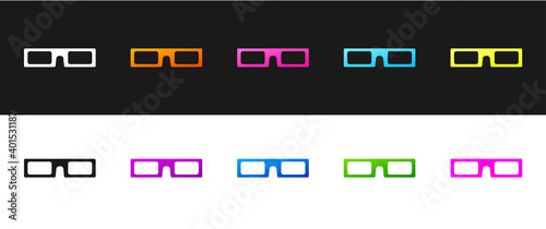 Set cinema glasses icon isolated on black and white background. Vector Illustration.