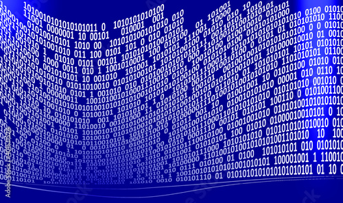 Business finance. Background illustration of digital processes. Digital codes in the form of a multi-storey building are shown on a blue background. The digital world of statistics and Analytics of Fi