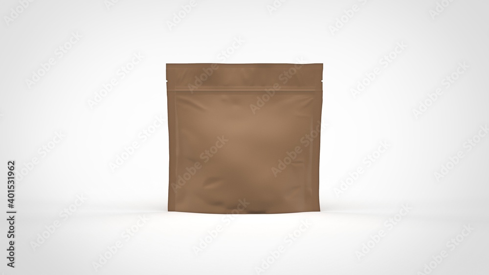 Low paper craft doy pack coffee bag for beans with zipper mockup 3d rendering image isolated top view on white background Low paper craft doy pack coffee bag for beans with zipper mockup 3d rendering image isolated top view on white background