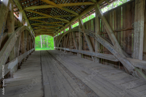 Interior of Leatherwood Station Covered Bridge in Indiana, United States