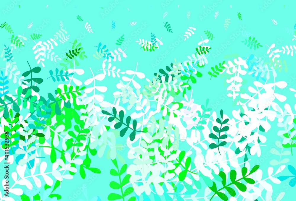 Light Blue, Green vector doodle template with leaves. Light Blue, Green vector doodle template with leaves.