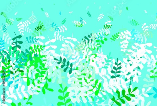 Light Blue  Green vector doodle template with leaves.