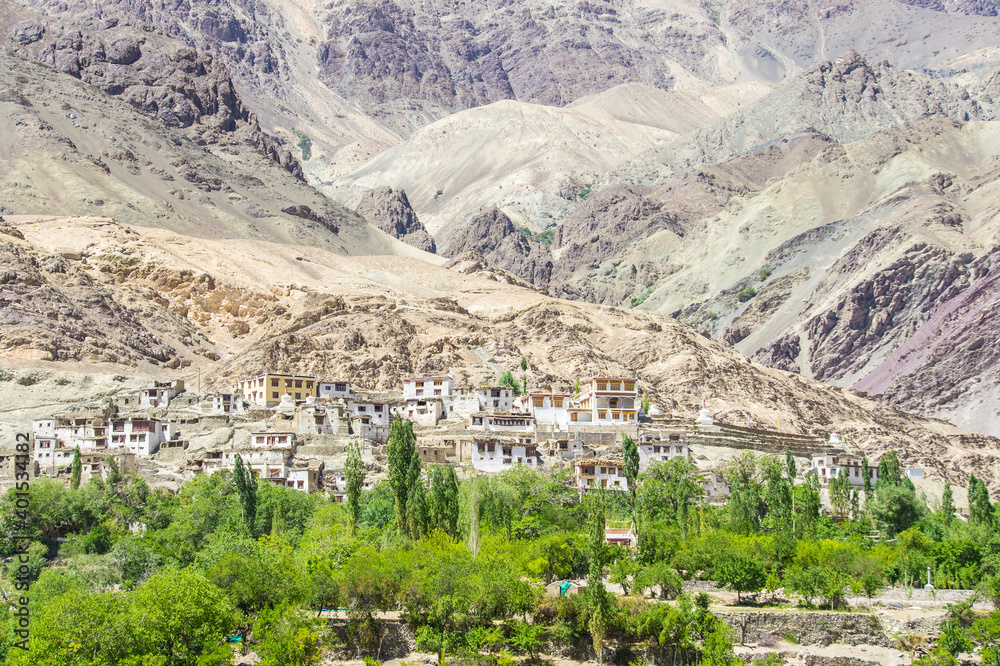 Himalayan village high in the mountains, Leh Valley, Mountains, Little Tibet, Tibetan villages, Ladakh, India