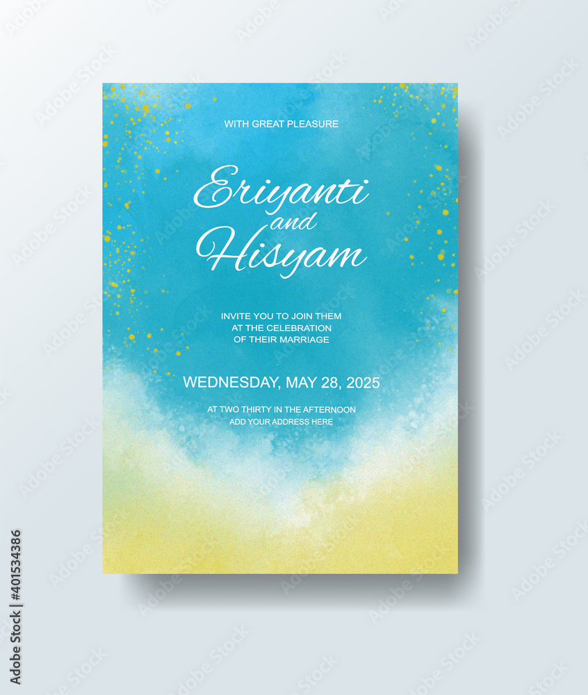 Wedding invitation with abstract splash watercolor