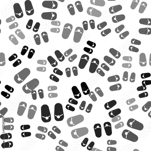 Black Flip flops icon isolated seamless pattern on white background. Beach slippers sign. Vector.