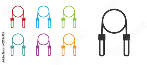 Black Jump rope icon isolated on white background. Skipping rope. Sport equipment. Set icons colorful. Vector.