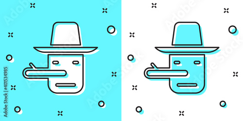 Black line Pinocchio icon isolated on green and white background. Random dynamic shapes. Vector.