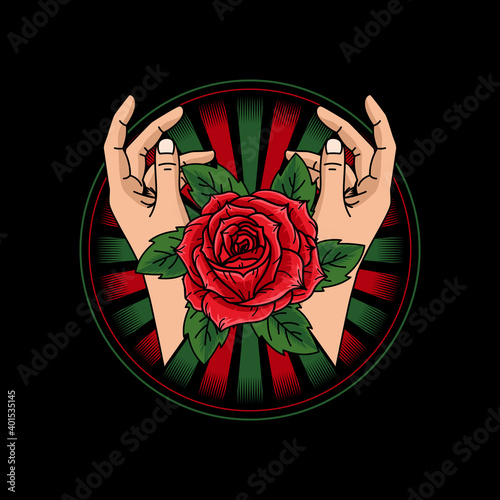Illustration of human hands with roses and glasses detailed vector design