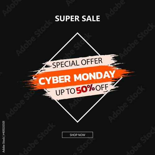 Black vector banner, cyber monday. Special offer, purchase discount. Bright banner to attract customers.