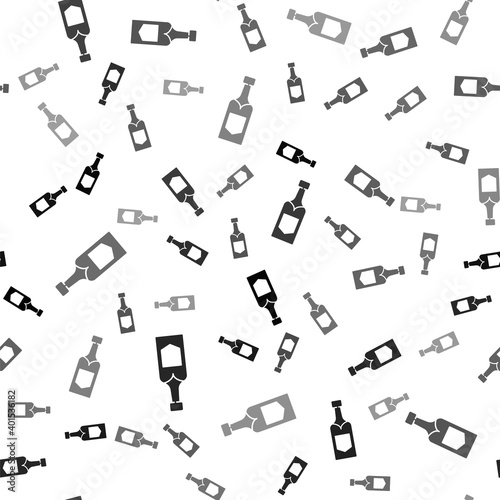 Black Champagne bottle icon isolated seamless pattern on white background. Vector.