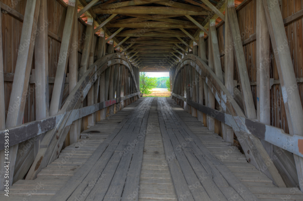 Interior of Crooks Covered Bridge in Indiana, United States