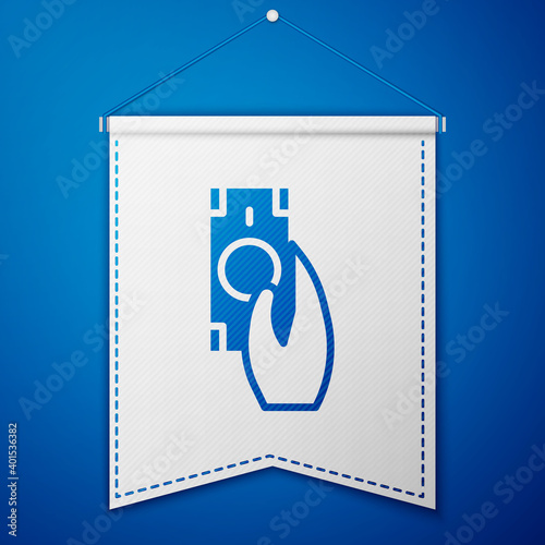 Blue Fast payments icon isolated on blue background. Fast money transfer payment. Financial services, fast loan, time is money, cash back concept. White pennant template. Vector.