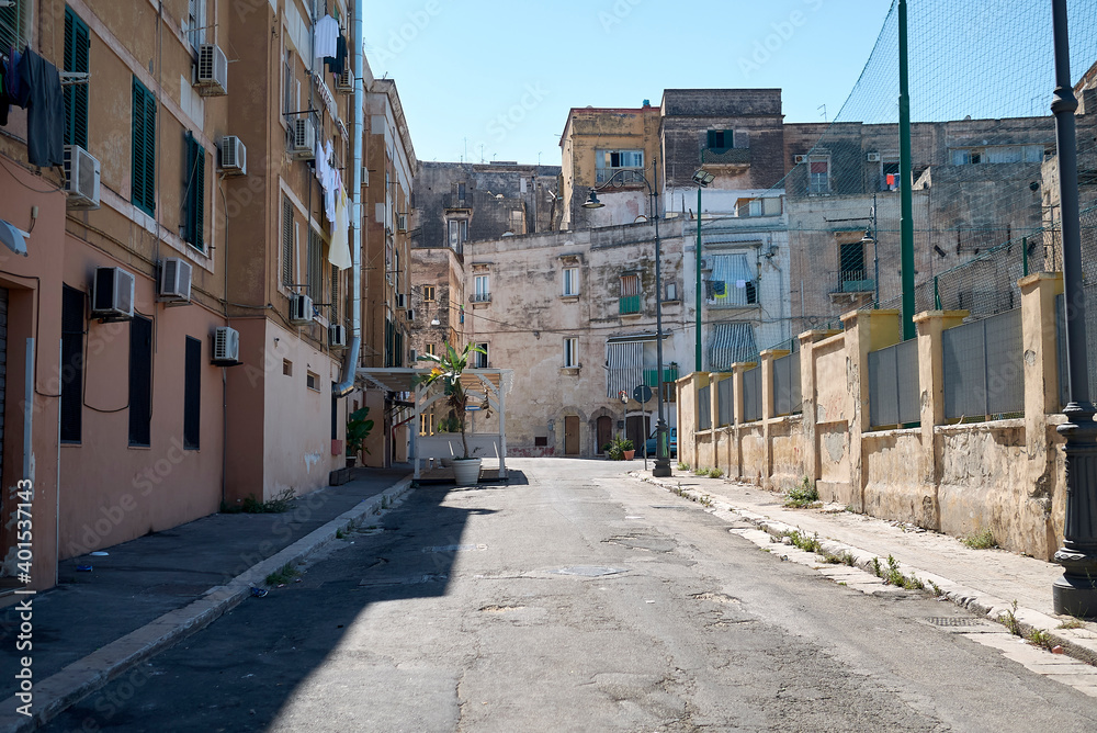 Taranto, Italy - September 06, 2020 : View of a street in Taranto Vecchia