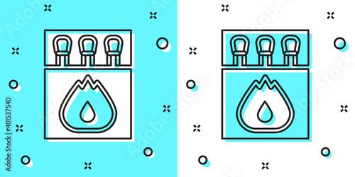 Black line Open matchbox and matches icon isolated on green and white background. Random dynamic shapes. Vector.